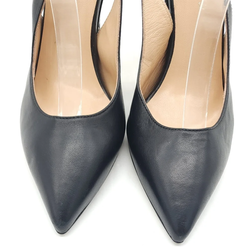 $295 Beautiisoles Michelle Black Leather Pointed Toe Slingback Pumps Size 9